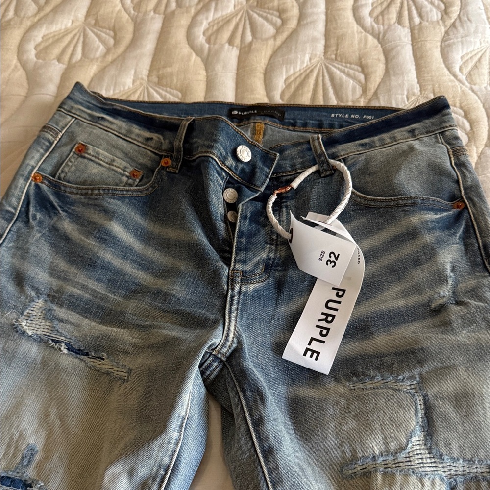 Purple Men's Distressed Skinny Jeans - Blue